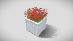Public Plant Pot Wood-Version (Red Flowers) green, wooden, plants, pot, flower, flowerpot, game-ready, vis-all-3d, 3dhaupt, low-poly, pbr, flower-planter