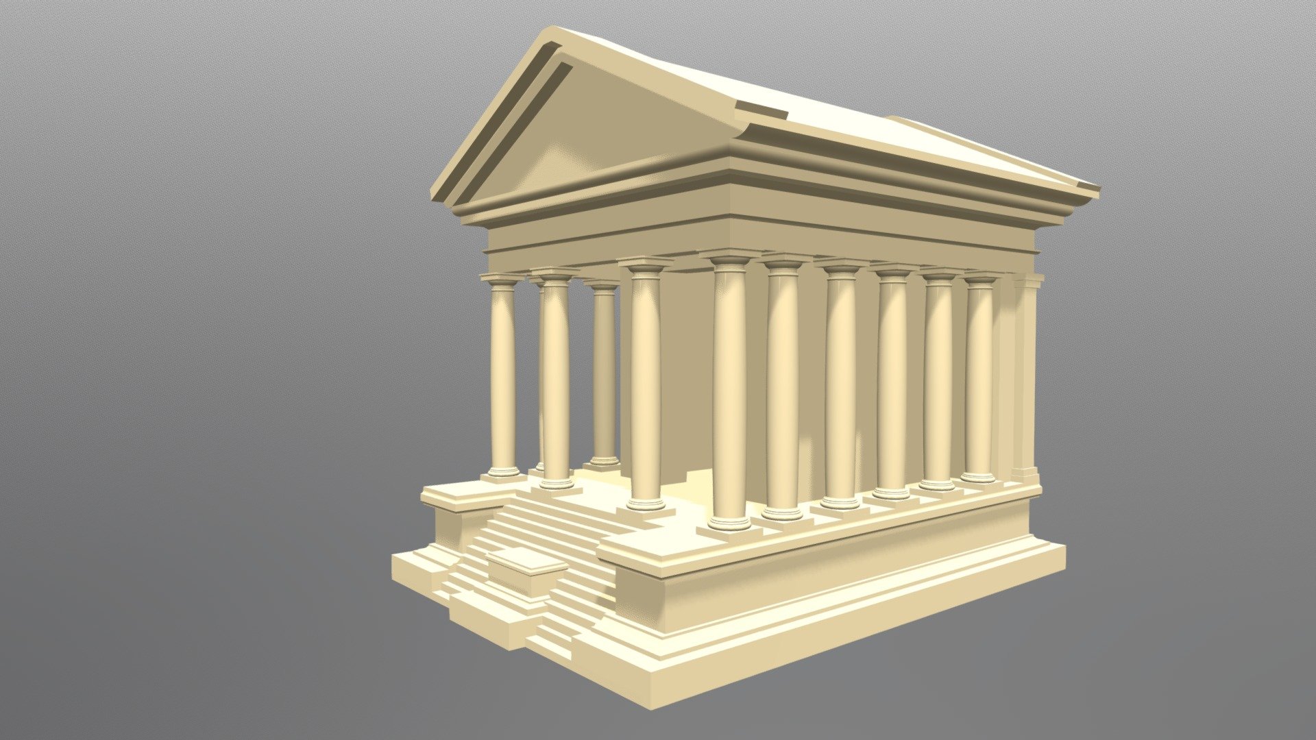 Podium temple, peripteros sine postico (colonnade with no columns along the back wall) with Tuscan columns &amp; an altar built into the stairs.

Made with SketchUp, not modelled on any particular building 3d model