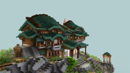 House on the hill field, hill, oriental, countryside, mineways, minecraft, house