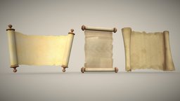 Set of three papyrus scrolls PBR low-poly game