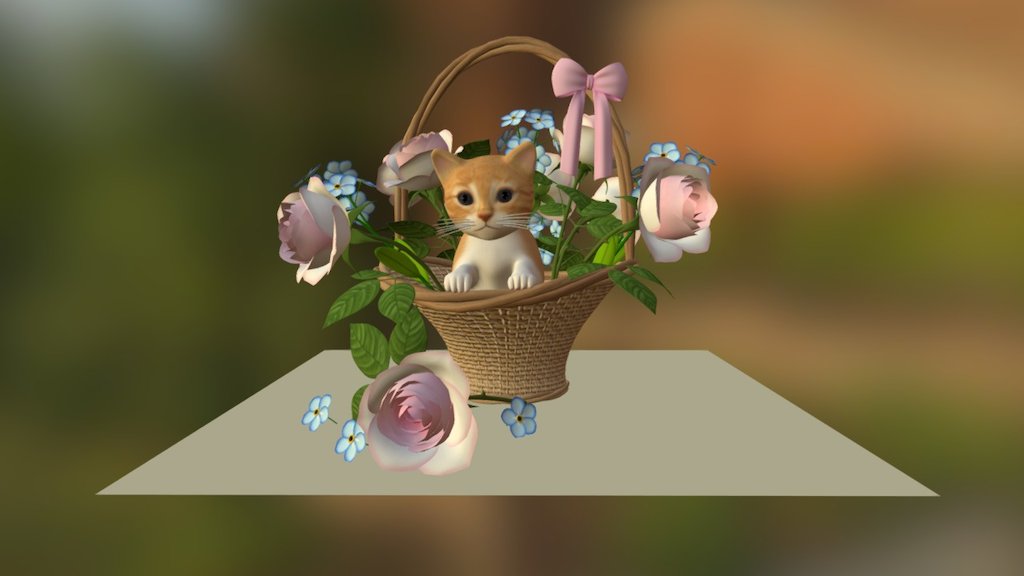 Kitten and flower basket - 3D model by Bridget (@bridgetlykin) 3d model