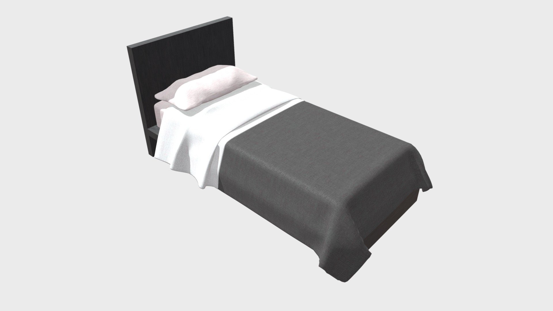 === The following description refers to the additional ZIP package provided with this model ===

Single bed 3D Model. Production-ready 3D Model, with PBR materials, textures, non overlapping UV Layout map provided in the package.

Quads only geometries (no tris/ngons).

Formats included: FBX, OBJ; scenes: BLEND (with Cycles / Eevee PBR Materials and Textures); other: png with Alpha.

1 Object (mesh), 1 PBR Material, UV unwrapped (non overlapping UV Layout map provided in the package); UV-mapped Textures.

UV Layout maps and Image Textures resolutions: 2048x2048; PBR Textures made with Substance Painter.

Polygonal, QUADS ONLY (no tris/ngons); 21954 vertices, 21938 quad faces (43876 tris).

Real world dimensions; scene scale units: cm in Blender 3.1 (that is: Metric with 0.01 scale).

Uniform scale object (scale applied in Blender 3.1) 3d model