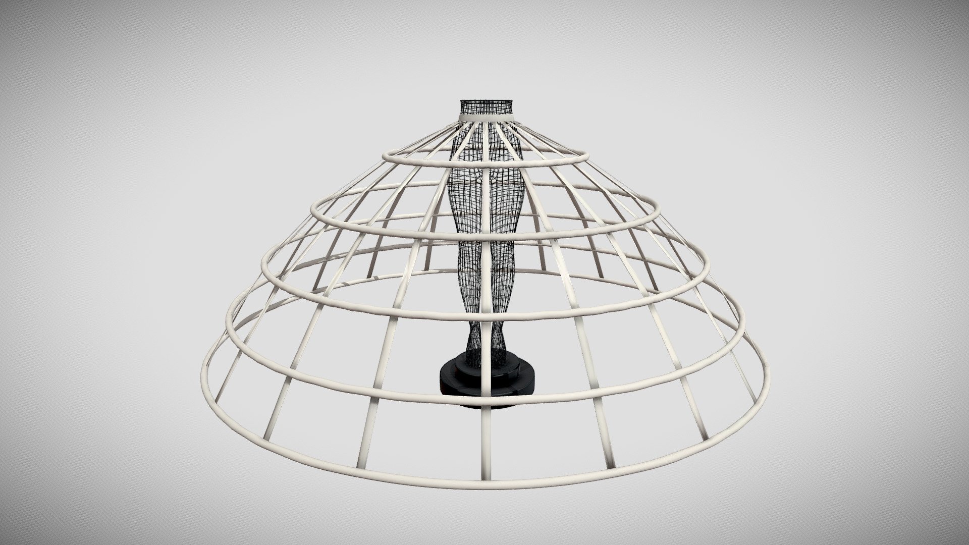 The 3D model presents a digital reconstruction of a historical crinoline - a special framework used to expand the fullness of the skirt in the mid 19th century. The crinoline is presented in a historical photograph (https://spreekbeurten.info/mode12.jpg). It has 5 hoops and 20 ribbons. A new method of parameterisation was applied to reproduce the shape and construction of the hoops, ribbons and belt (for further details see https://doi.org/10.1080/00405000.2019.1621042). The authors of the 3D model are

Aleksei Moskvin https://independent.academia.edu/AlekseiMoskvin

Mariia Moskvina https://independent.academia.edu/MariiaMoskvina

(Saint Petersburg State University of Industrial Technologies and Design)

DOI: http://dx.doi.org/10.13140/RG.2.2.33543.73125

The authors thank Prof. Victor Kuzmichev from Ivanovo State Polytechnic University for his important contribution to this reconstruction 3d model