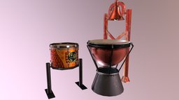 Bell and bongos. music, instrument, bell, realistic, bongos