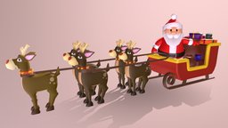 Santa Claus with sleigh cute, sled, toy, pet, packaging, santa, bow, xmas, deer, snow, mammal, bag, bell, christmas, rudolph, reindeer, surprise, nose, box, sleigh, celebration, character, vehicle, animal, decoration