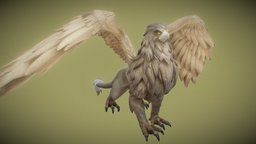 Griffin stage1 beast, warrior, care, support, giants, griffin, eagles, character, blender, lowpoly, animation, rigged, gameready
