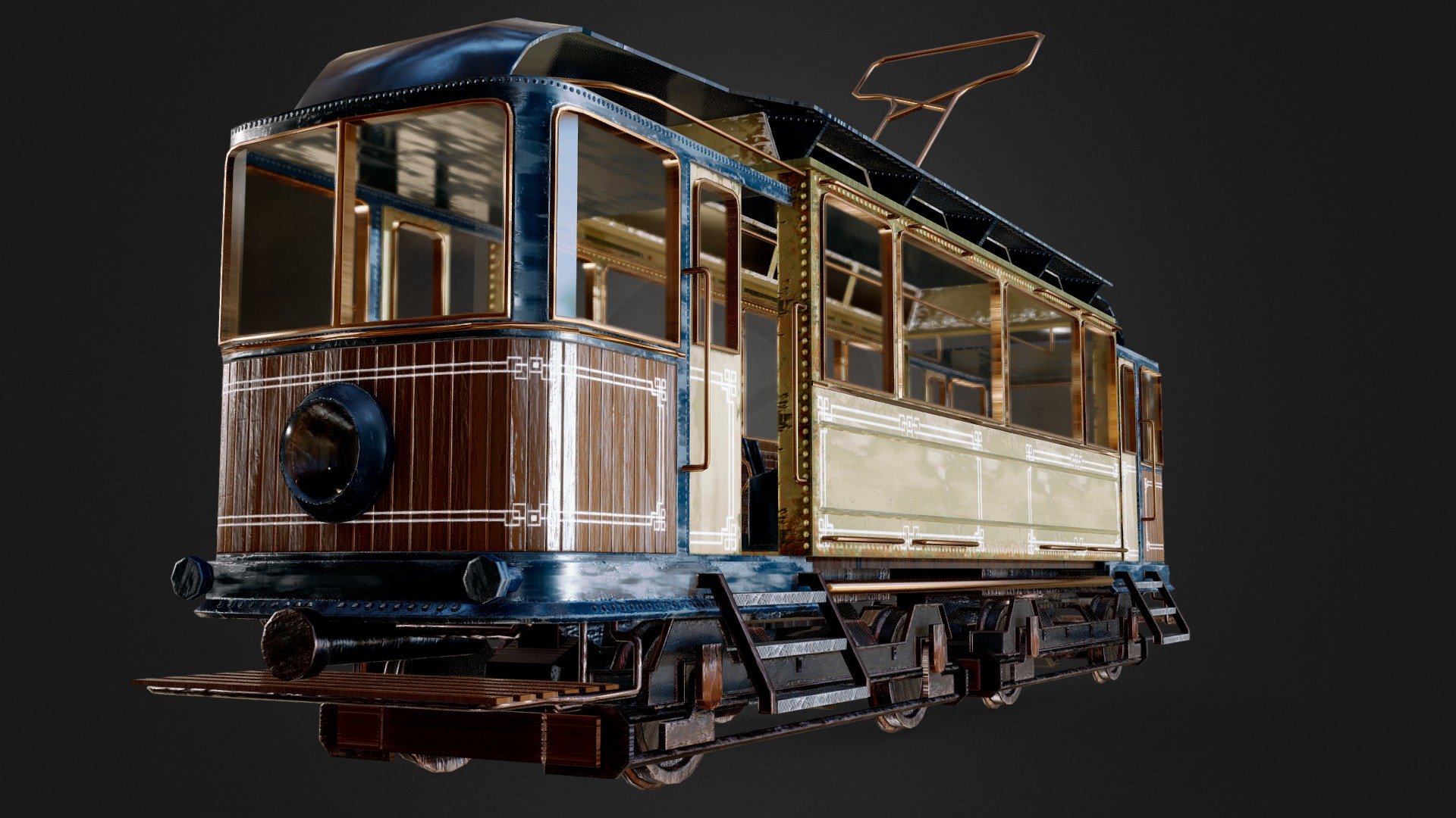simple tram, it isn’t based on any specific real-life model, at least not any that I know.
did my best try to keep the poly count as low as possible. it has 4k pbr textures 3d model