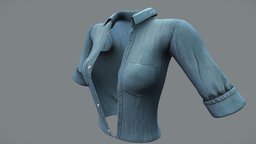Female Unbuttoned Front Tucked In Denim Shirt shirt, front, , fashion, three, retro, girls, open, clothes, petrol, diesel, ultra, realistic, real, sleeves, womens, wear, 34, denim, quarters, pbr, low, poly, female, blue, unbuttoned, tucked-in