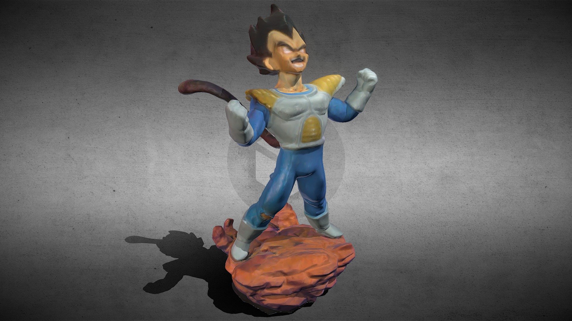3d Scan using Einscan Turntable and post processing in Zbrush for optimization. Actual figure stands roughly 4 inches tall. 3D printable. Character is Vegeta from Dragonball Z. Vertex Colors 3d model