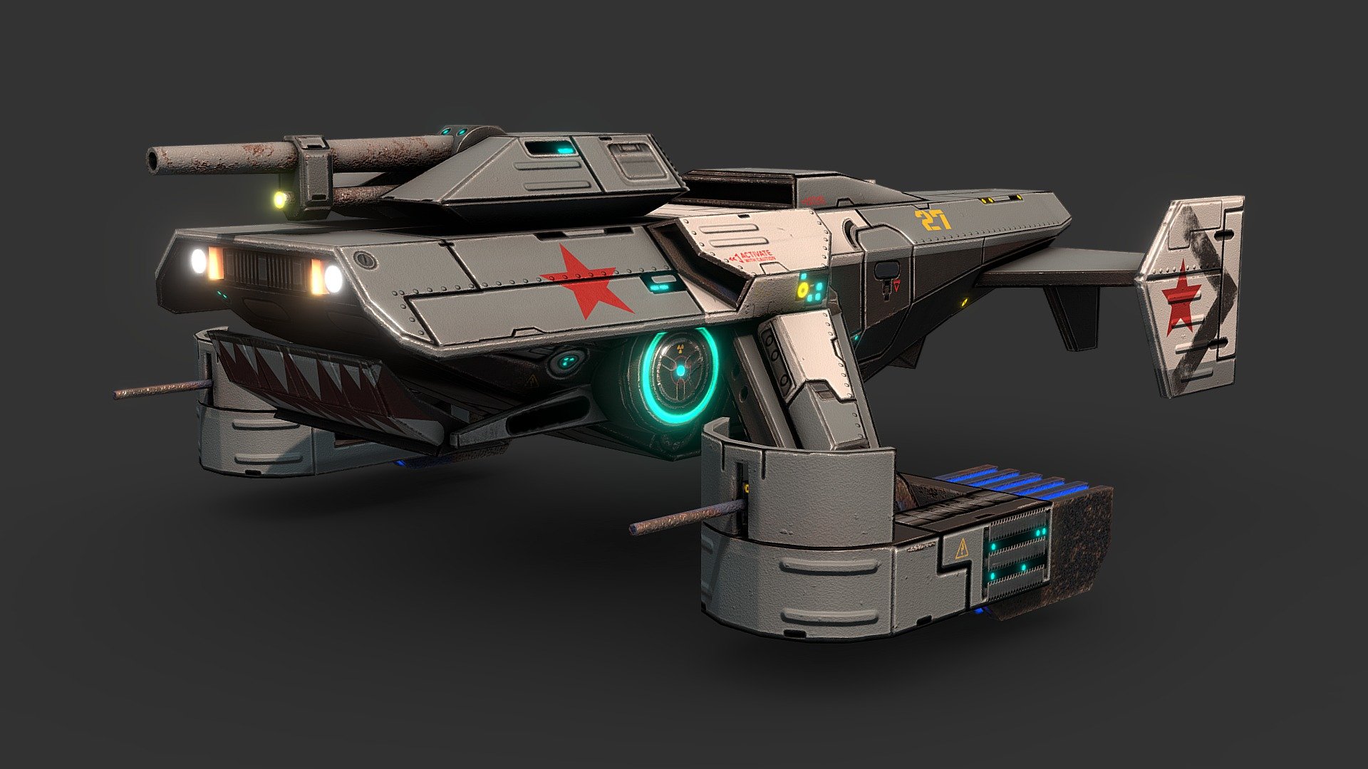 A sci-fi hovering armored assault vehicle, styled after a mish-mash of recon aircraft and soviet helicopters.

Made in 3dsmax and Substance Painter - Type 27 Thresher HAAV - 3D model by Renafox (@kryik1023) 3d model