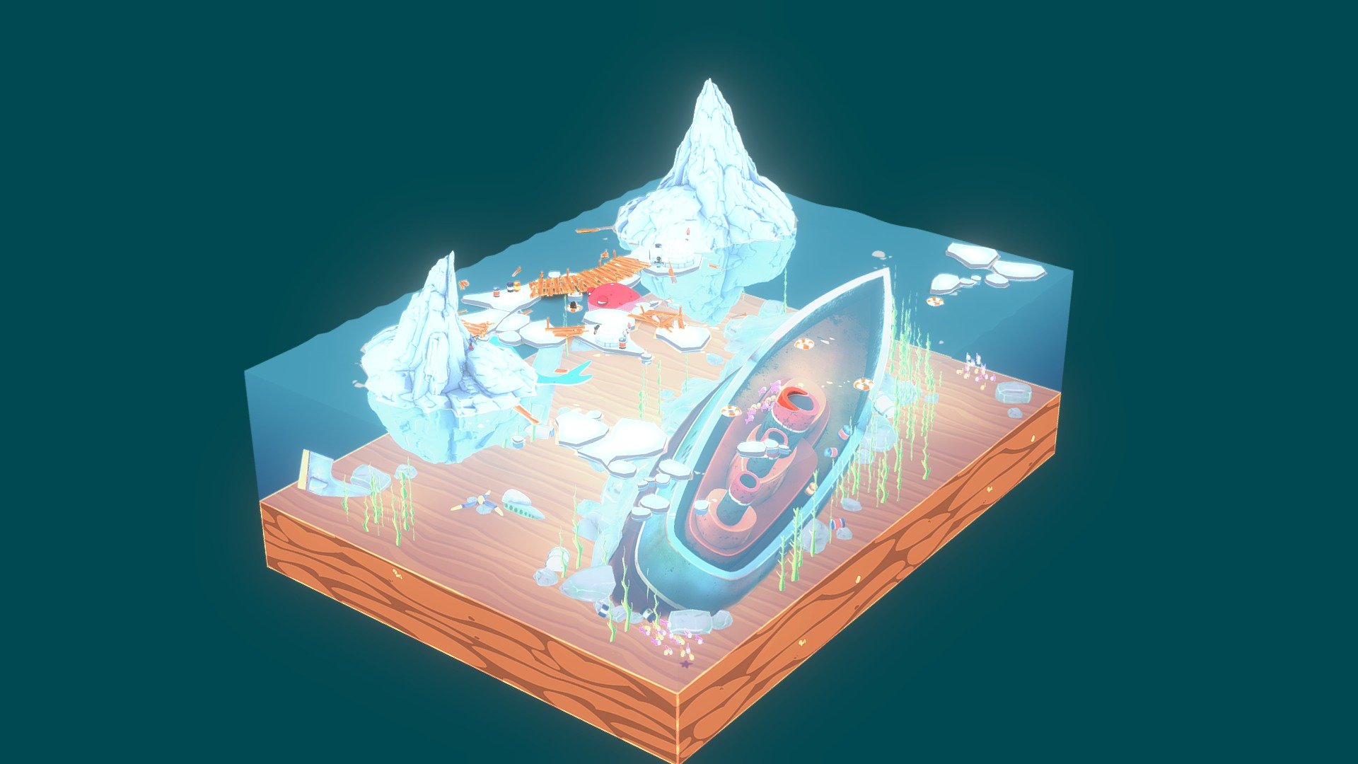 A little diorama we made using cartoon assets we made during the Global Game Jam 2018.
Hope you'll like it :) - Cartoon polar diorama - 3D model by BlackSpire 3d model
