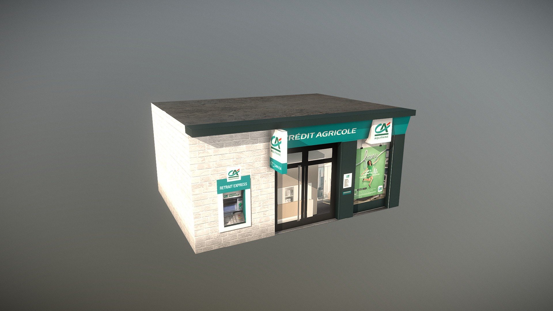 Local agency of the French bank Credit Agricol made for Cities:Skylines - Credit Agricole - Buy Royalty Free 3D model by GrunyStudio 3d model