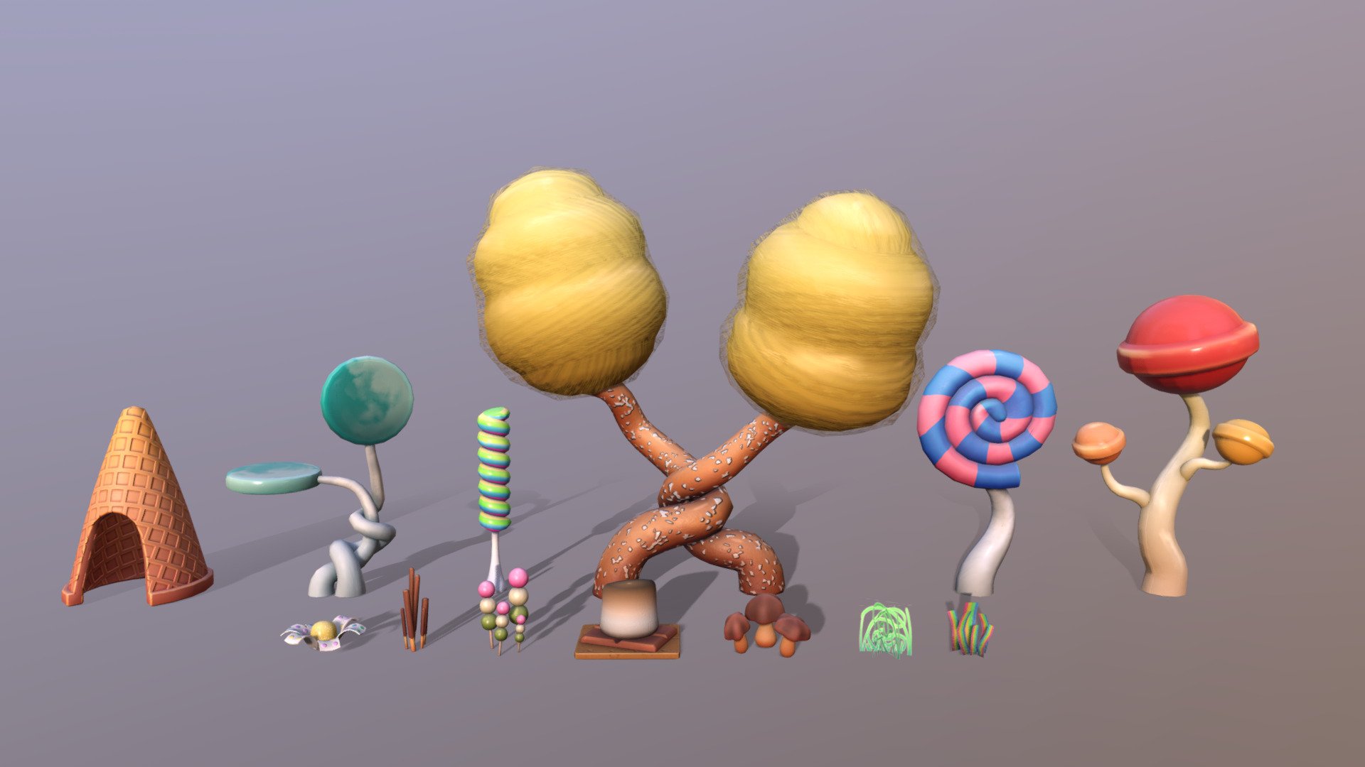 Some props I made for a landscape I made. I've noticed that in a lot of &ldquo;candy