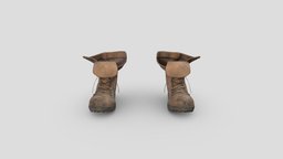Flapped Neck Brown Leather Hiking Boots neck, steampunk, leather, work, army, fashion, up, top, brown, boots, combat, casual, lace, hiking, trekking, loose, pbr, low, poly, female, fantasy, male, flapped