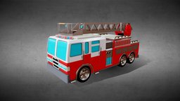 Low Poly Vehicle Fire Truck fun, transport, nice, fireman, emergency, fire, firetruck, simplistic, cartoon, car, stylized