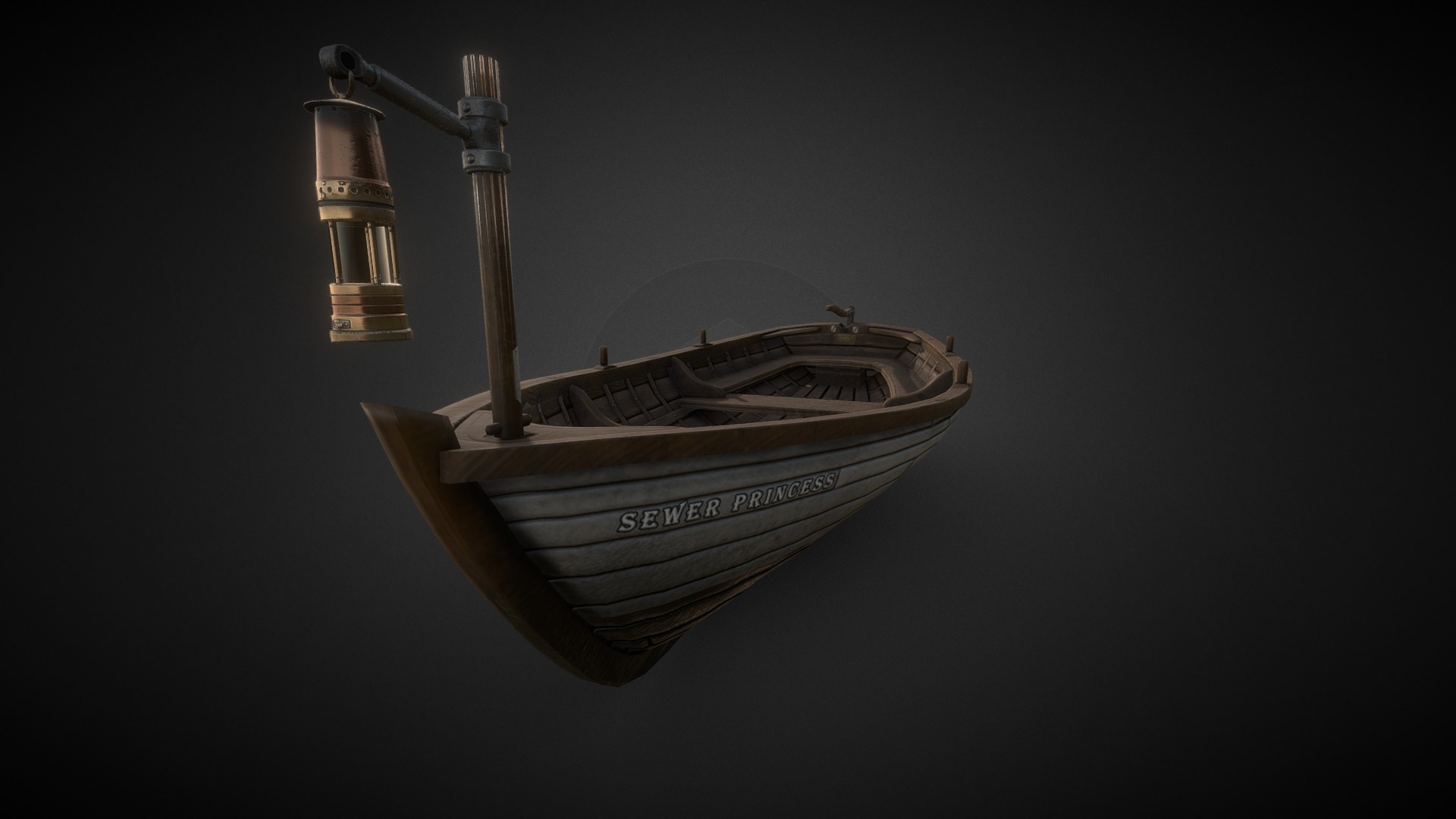 A Victorian wooden row boat, designed and made for a University project, the Infinite runner, set in Victorian London. This piece is part of a larger sewer environment setting and serves as the player character. Modelled in 3DS max and textured in Substance Painter. Budget for this project was 7k tris 3d model