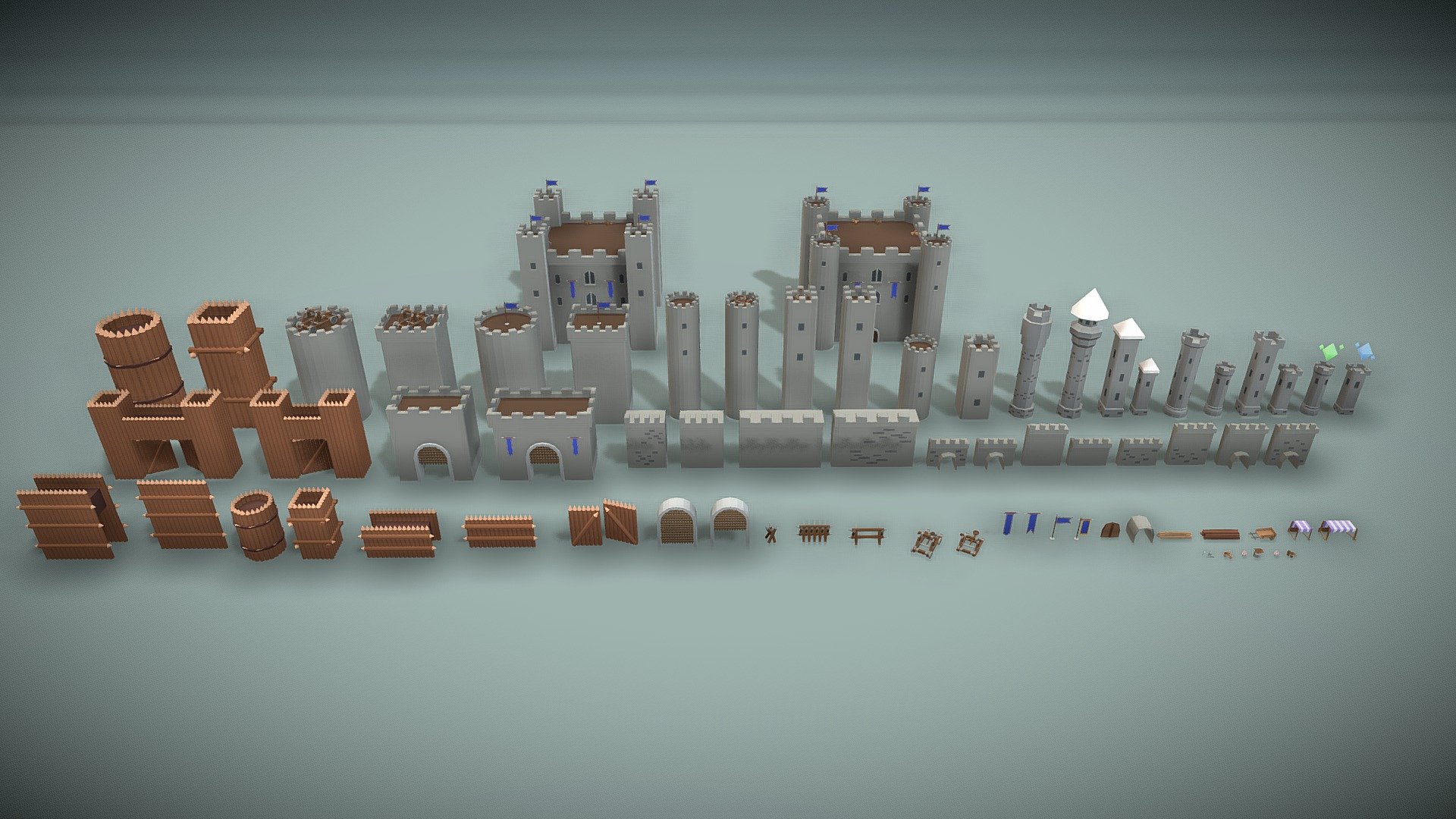 These medieval city assets are modeled in Blender.

The Whole Scene,
Vertices: 112,086
Edges: 210,460
Faces: 101,637
Triangles: 208,508 - Low Poly City Wall Assets - 3D model by Özgün A. Altuntaş (@ozgunanilaltuntas) 3d model