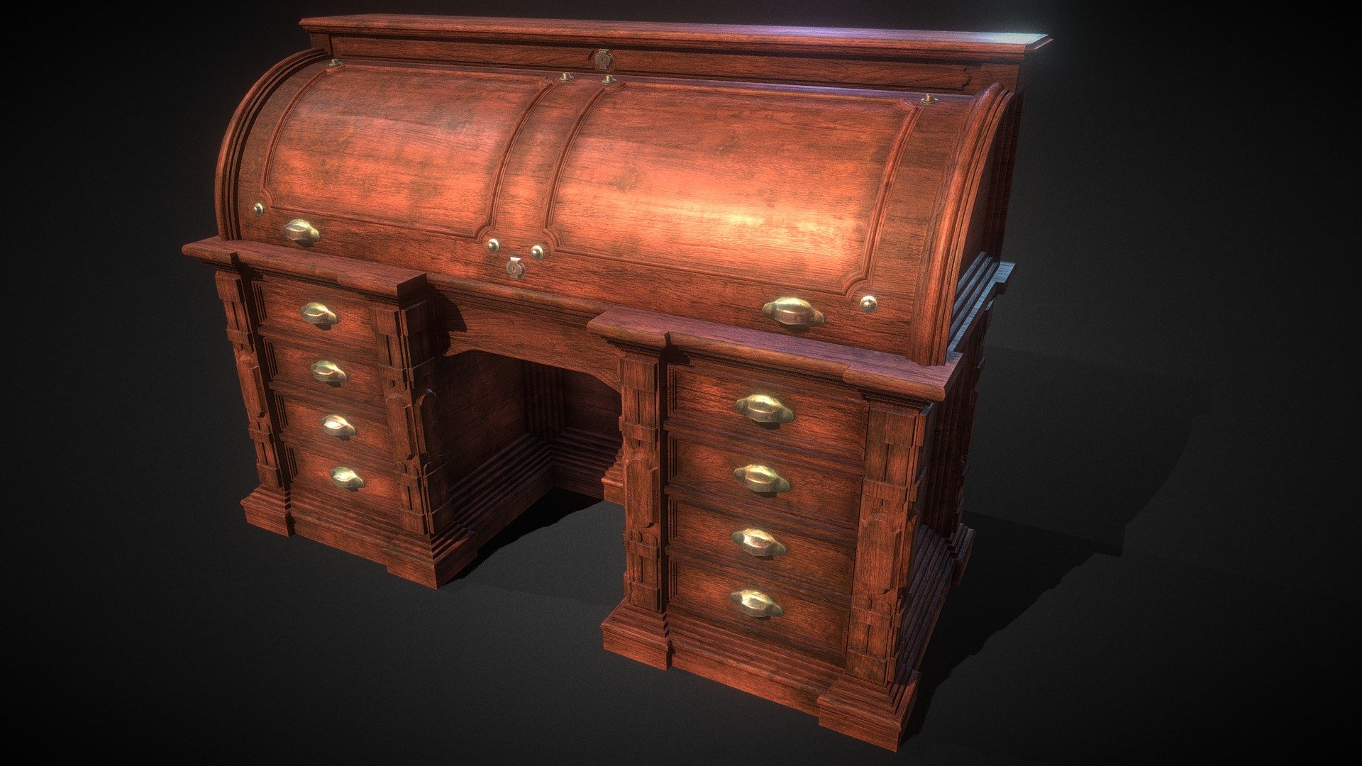 This Antique Wooden Desk was made in Maya and Photoshop and Quixel Suite. It is suitable for use in a video game as a high LOD. It has PBR Textures 3d model