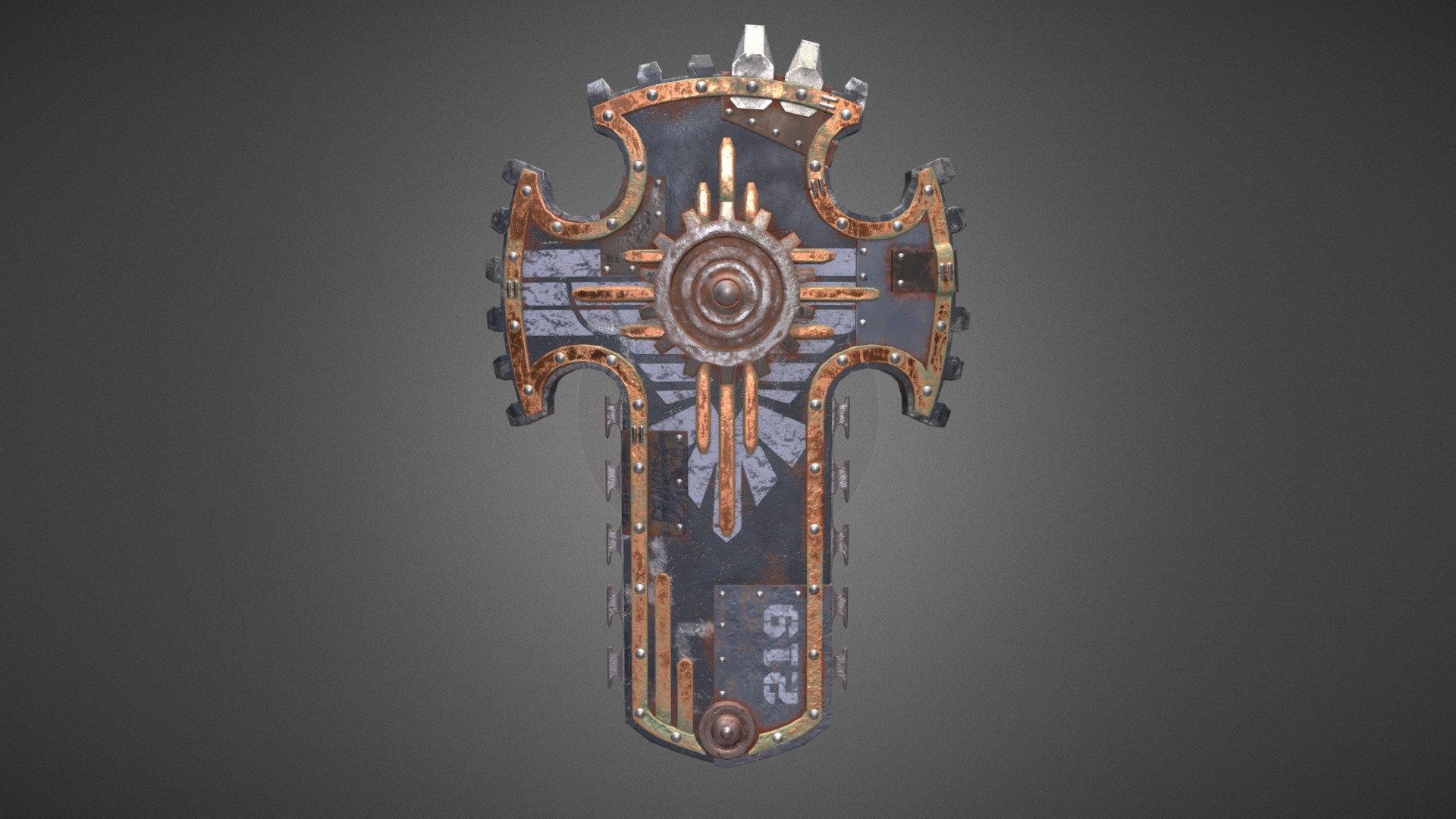 Hi everyone,

I would like to present to you a gear shield, the part of my weapon set, inspired by warhammer 40k Deathwatch Storm Shield.

All done in blender except for textures (Substance Painater).

I hope you like this and want invite you to check out my other models 3d model