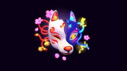 Kitsune mask: past/future past, dog, japan, future, transport, cyberpunk, 3dcoat, electricity, sakura, mask, kitsune, cherryblossom, foxmask, kitsunemask, maya, handpainted, hand-painted, stylized, japanese