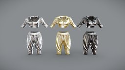 Female Metalic Shiny R&B Top Pants Outfit style, fashion, girls, top, clothes, pants, silver, shiny, metalic, costume, womens, outfit, rb, rapper, wear, hippi, crop, pbr, low, poly, female, street, black, gold, harem