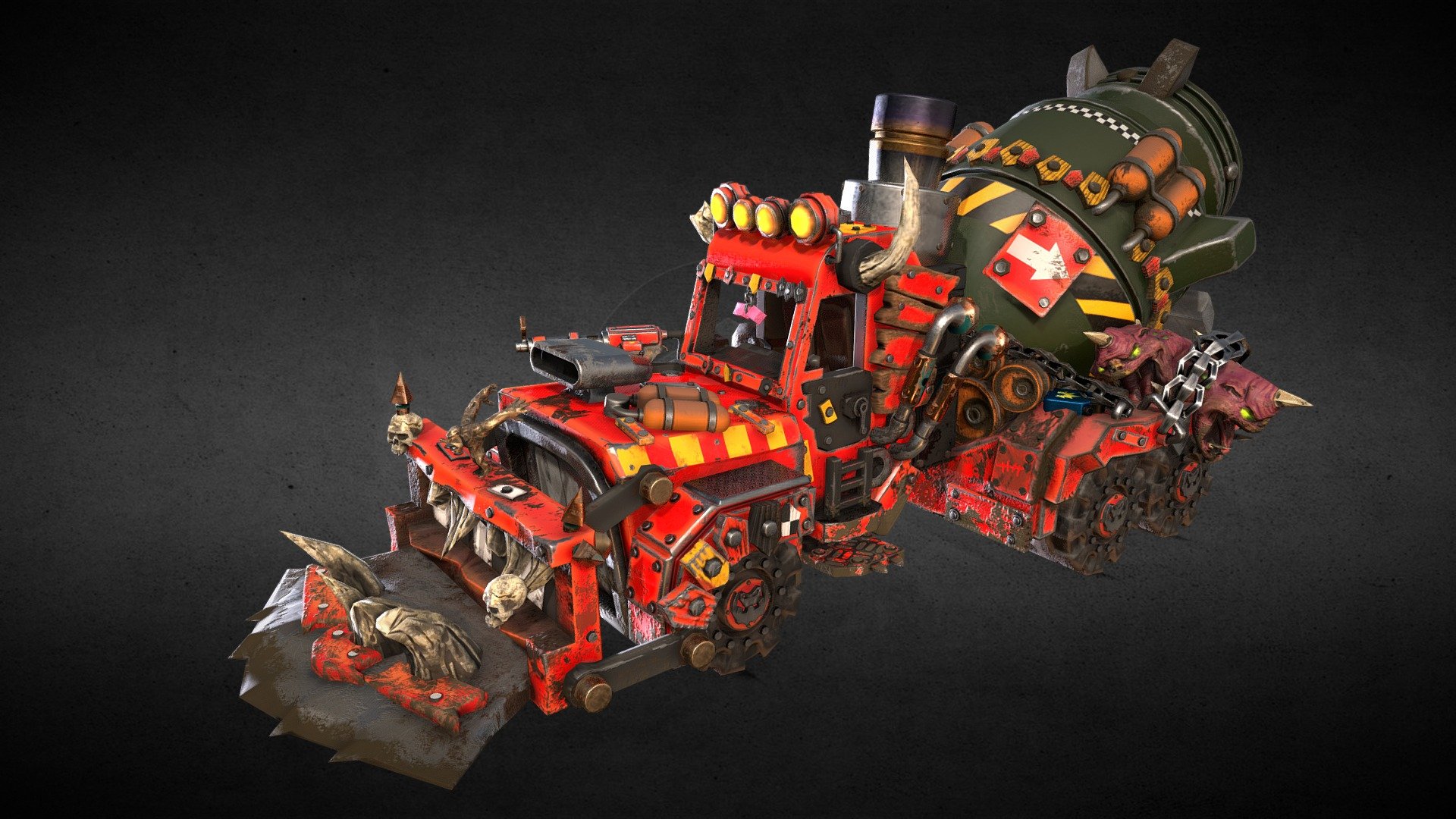 A Warhammer inspired Ork Wagon. 

Modelling in 3ds Max and Texture in Substance Painter - Orky Wagon Fan Art - 3D model by GregP 3d model