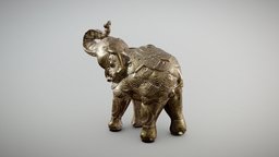Golden Elephant Figurine elephant, advanced, figurine, decor, statue, realistic, scanned, golden, photometry, pbr-texturing, pbr-materials, decoration, gold, inciprocal