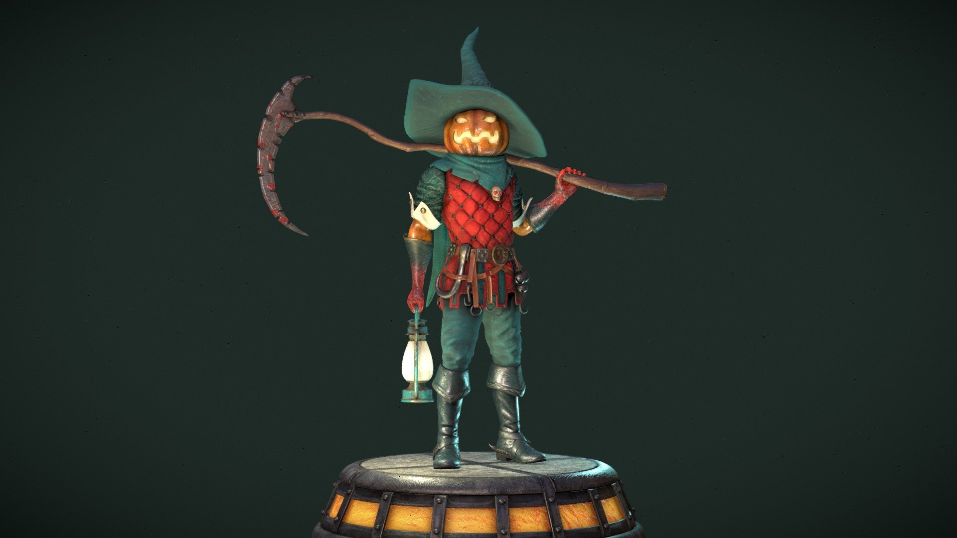 It is said that in the depths of the dark forests, there is a being that collects souls on Halloween nights, and hangs them on the belt hooks to take them to hell to pay their eternal debt. This is a concept character made in medium poly version with all details in two pieces, non-overlapping uvs and PBR textures in 4096 x 4096 px 3d model