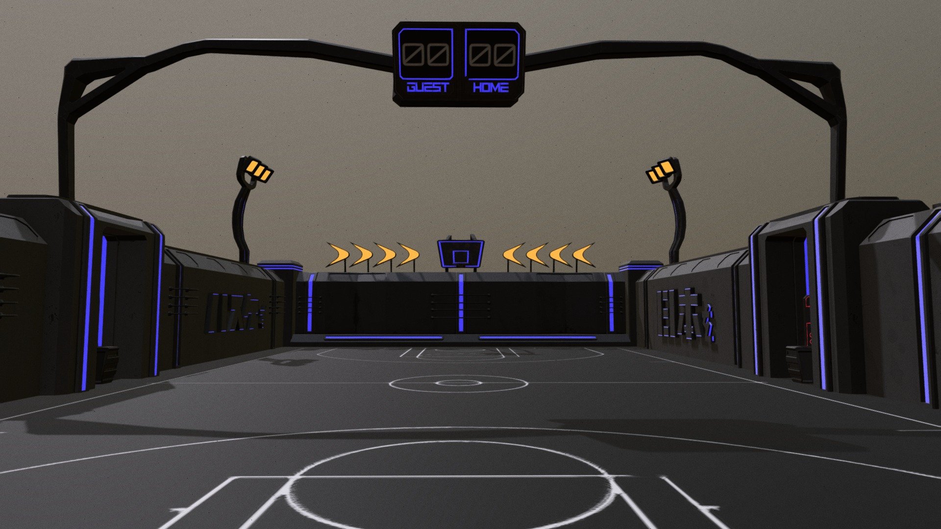 cyberpunk or futuristic style basketball court
with neon - Basketball Court Cyberpunk Style - 3D model by aterlastudio 3d model