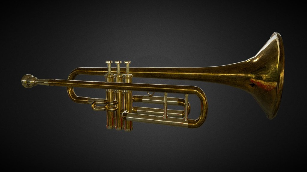 This is a trumpet i modelled in Maya 2016 and then textured in Substance Painter 2. The modelling process took around 2 hours, the unwrapping took another 1 hour and then finally the texturing took around 3 hours with breaks. 
I have given the trumpet an old and vintage theme to it because it's more original 3d model