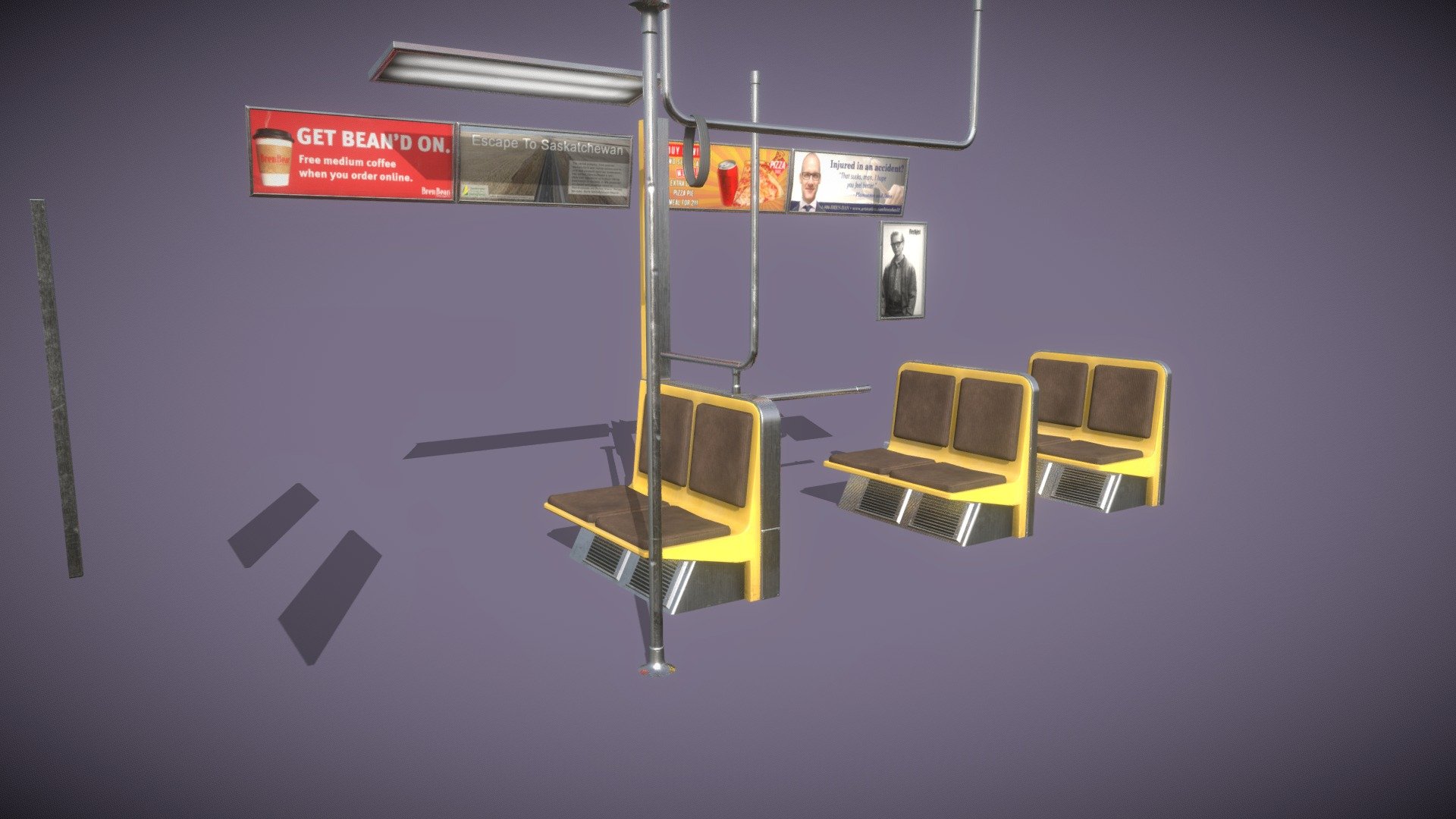 The props I worked on for my Subway scene on artstation. This was a great learning experience for learning the environment art pipeline 3d model