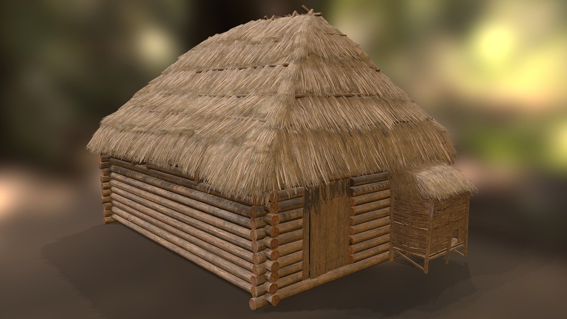 Wooden hut, with thatch roof.
All materials have seamless PBR textures. Materials contained: Wood, wood weave, thatch, wooden rings and thatch detail

Most of the base textures are in 2048x2048

Normal textures are in OpenGl format.

Model comes with a zip file containing a wood detail normal texture and a special RGB textures combining multiple grayscale textures into one.

If you have interest in textures alone, or have a request for similiar creations, send me an email at danylo.tzupa@gmail.com - Wooden Thatch Hut, with seamless materials - Buy Royalty Free 3D model by Danylo Tyupa (@danzl0) 3d model