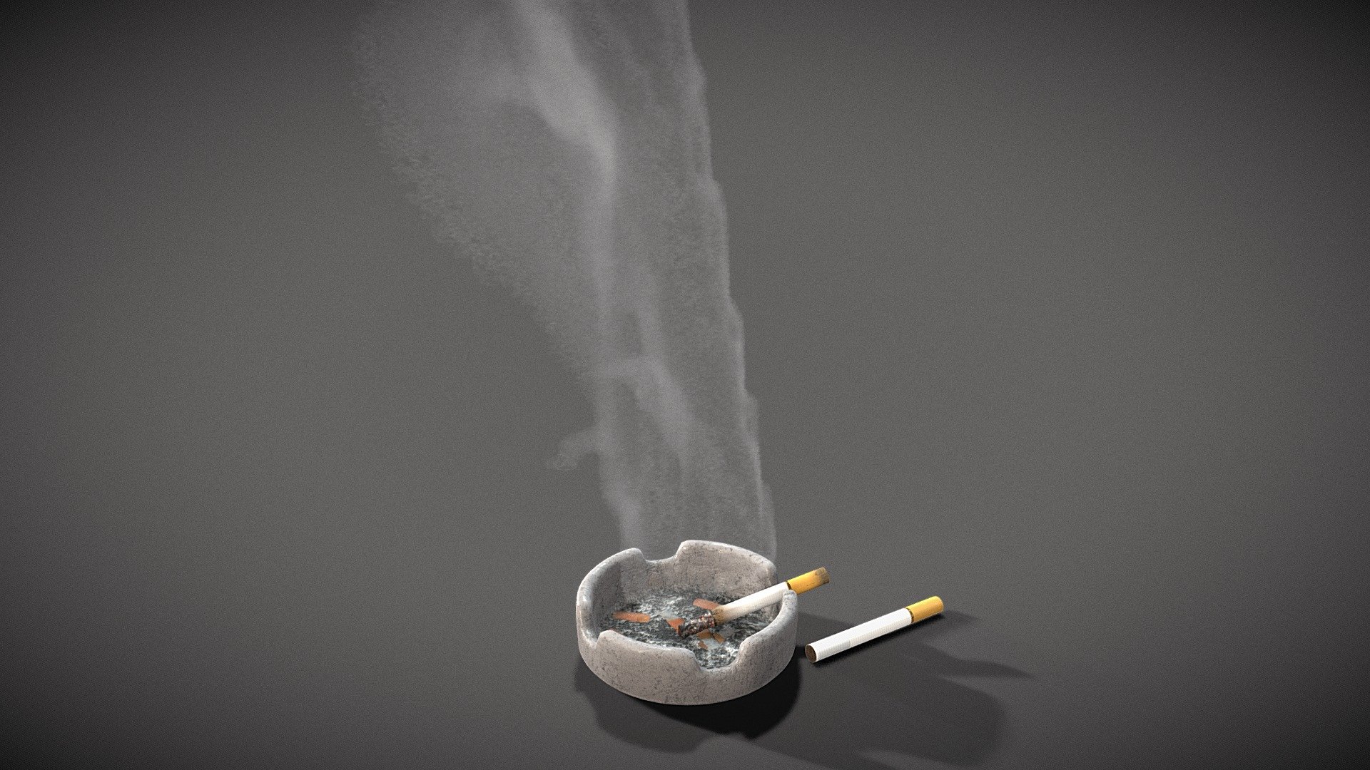 A simple ashtray with butts and ash and two cigarettes, one lit and the other unused.  Has a smoke texture rising up.

Handy background prop for any sort of environment.  

PBR textures @2k - Ashtray and cigarette - Buy Royalty Free 3D model by Sousinho 3d model