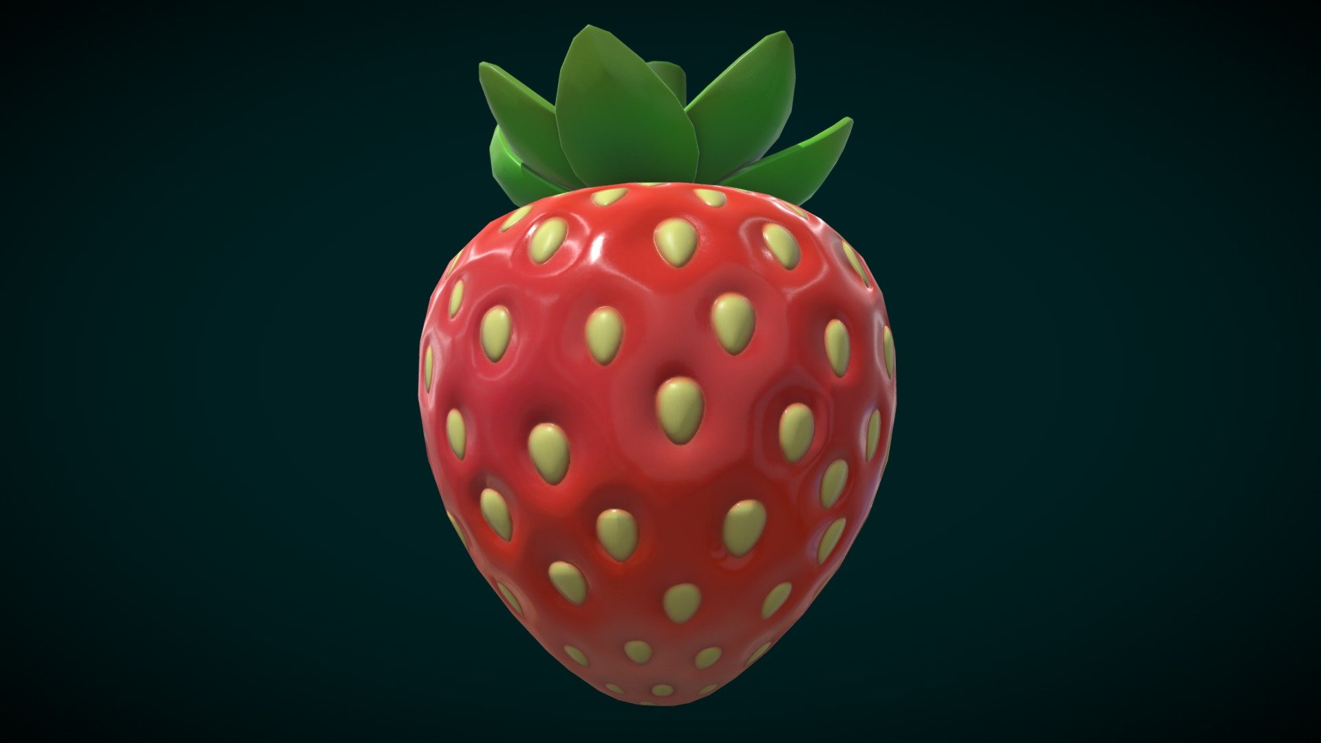 PBR textured strawberry model.
4098 triangular faces.

Measure units are millimeters, the model is about 26 m in height (yeah, a big one).

Mesh is manifold, no holes, no inverted faces, no bad contiguous edges. So strictly speaking it is print ready. 

Available formats: .blend, .stl, .obj, .fbx, .dae

To sets of textures: 
for metal-roughness workflow and for UE4.

Met-rough textures: 

Base color,   

normal map(OpenGL and Diretx),

AO, 
Metal(just flat color), 
Roughness       

All textures are packed into .blend file and available in a separate archive in 1024 and 2048 square resolutions. Cycles material is inside of blender file 3d model