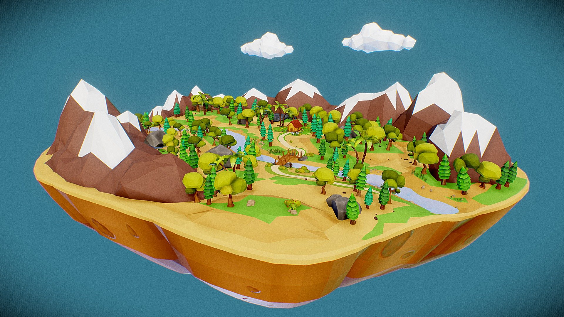 A cartoony style Low-poly game environment/ landscape made for a game. This model is best for mobile game 3d model