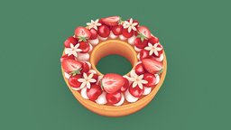 Wreath Tart ~ food, fruit, cute, cake, cherry, study, painted, cream, strawberry, tart, handpaintedtexture, substancepainter, handpainted, blender, lowpoly, stylized, handpainted-lowpoly
