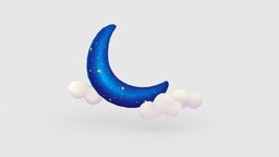 Cartoon moon ornaments sky, lunar, toy, cloud, night, stars, star, weather, evening, lowpolymodel, handpainted, cartoon, design, stylized