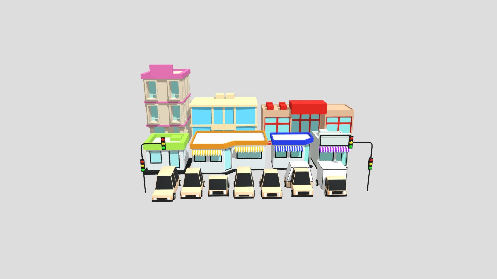 Houses and cars designed for hyper casual games as low poly - Houses and cars - 3D model by alperanoguz 3d model