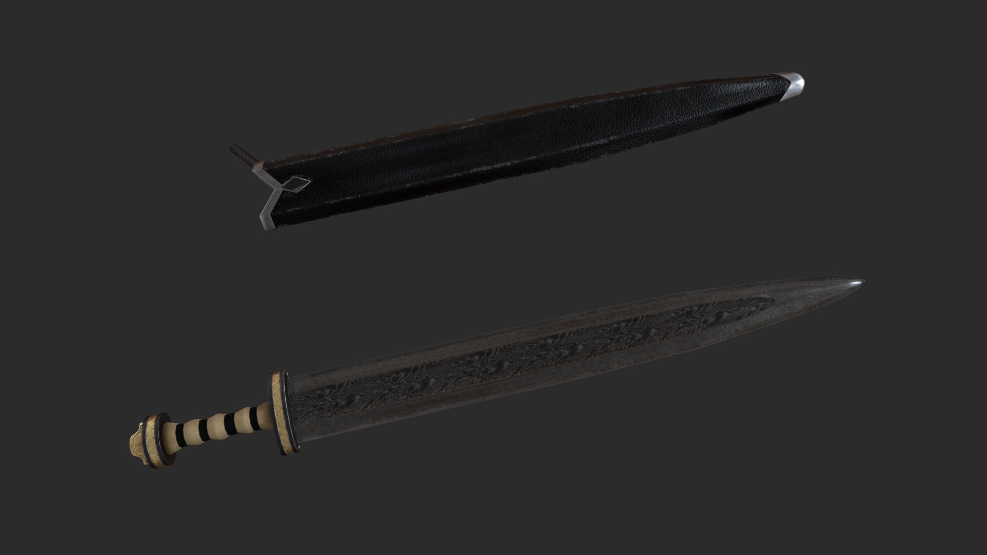 Roman gladius with a Damascus steel blade.
PBR Textures 4K - Gladius Game Ready Model - Download Free 3D model by Kit Northman (@KitNorthman) 3d model