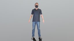 Man in black face mask ready for animation 405 office, style, archviz, scanning, shirt, people, photorealistic, pants, obj, shoes, jeans, realistic, belt, facemask, handsome, apose, readyforanimation, realitycapture, character, 3d, pbr, model, scan, man, male, , sterile, scanpeople, deep3dstudio, coronavirus, covid-19, covid