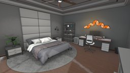 Bedroom bed, pc, visualization, pillow, apartment, blanket, baked, furniture, table, vr, unity, blender, pbr, chair, design, house, interior, bacony, set-up