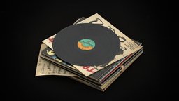 Vintage game-ready Vinyl stack music, archviz, pop, vintage, retro, paper, deco, worn, century, arch, mid, ready, cases, player, sheet, 80s, record, vinyl, old, 60s, 70s, stack, optimized, viz, notes, mcm, sheetmusic, vinil, midcentury, vinyls, game, low, poly, rock, albums