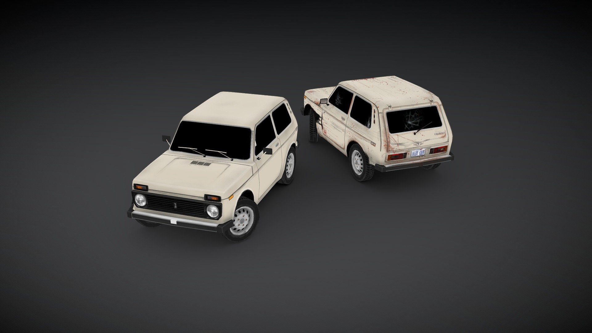 Another showcase of a 1990 Lada Niva I’ve made for project ZOMBOID, low poly but with a high detail texture, optimized for game engine. This version is not a 100% true to the original since there are some compromises I’ve had to make to present it here.

You can find the actual version in project ZOMBOID STEAM Workshop 3d model