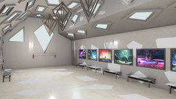 VR Art Gallery Showroom scene, room, modern, display, vr, showcase, gallery, museum, artist, paintings, showroom, virtual-reality, baked-lighting, walk-through, baked-textures, art, abstract, gallerycollection, jimbogies