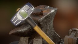 Nokia 3310 Sledgehammer hammer, sledgehammer, nokia, substance, blender, blender3d