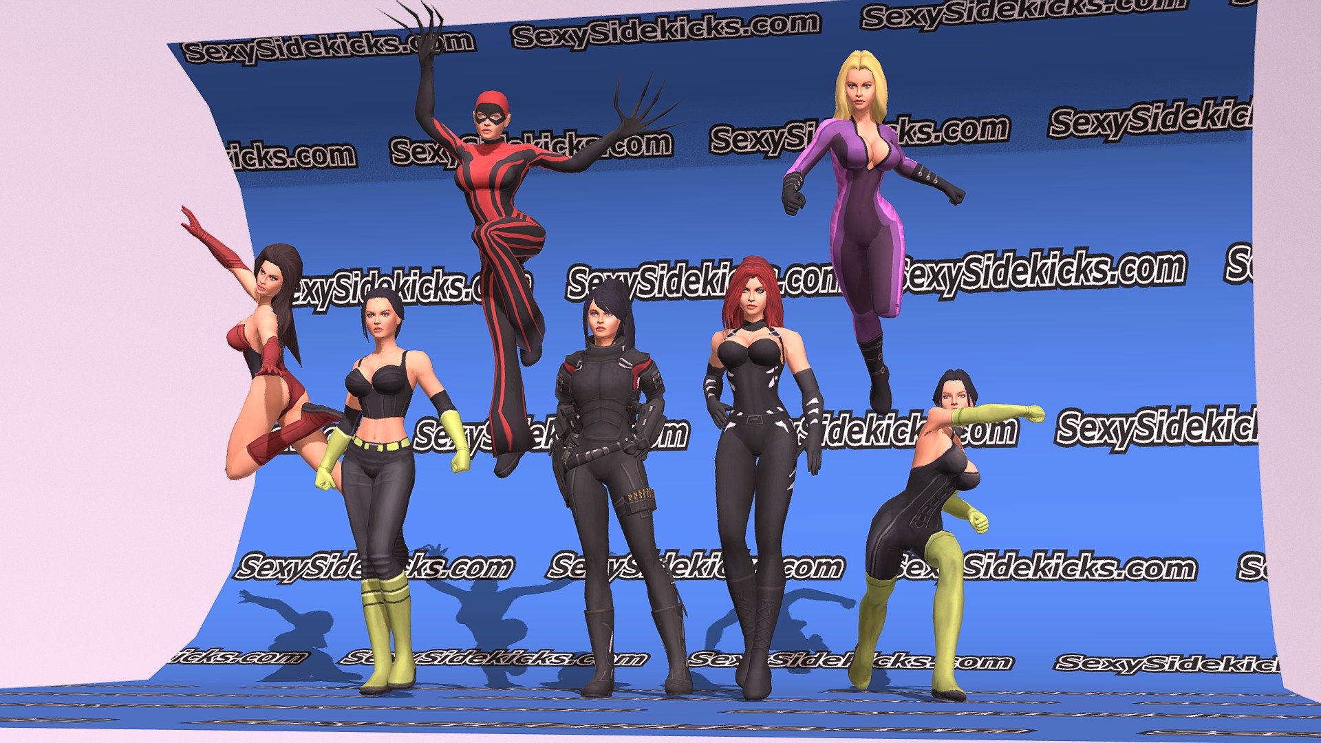 The Superhero Construction Kit Modern Females1-8 includes:
        42 female superhero animations
        8 female outfits
        30 female hairstyles
        PSD layers for changing haircolor, eye color, faces, skin color
        PSD layers for outfits, so you can mix and match
        NOTE:ModernF8, the black one with all the gear&hellip;can only mix and match faces and hairstyles, her body uv's are way different than the others 3d model