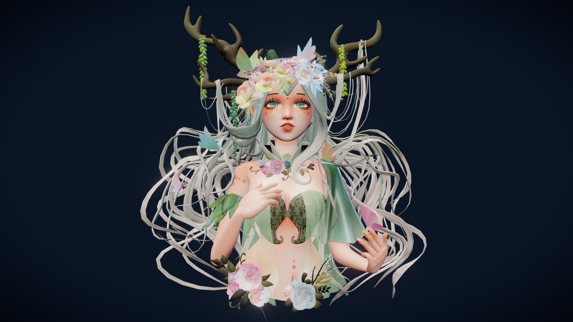 Excited to share my latest stylized character. I originally intended to go with more flat-shaded style with outlines, but my friends on instagram suggested to go with this version with softer colors! :)

Rendered images on Blender are available on my instagram page too!

3D rendition of the alluring illustration &ldquo;The Forest Maiden