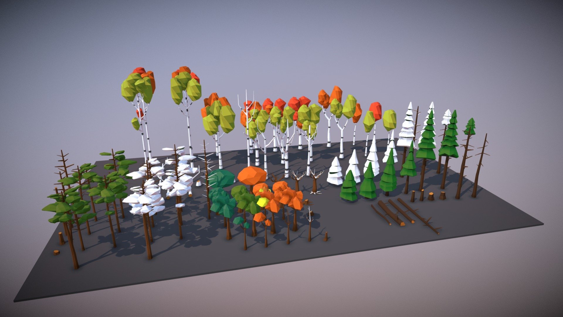 [LOW-POLYVERSE] Low Poly Trees!

The package includes over 90 assets for use in your games or nature scenes.All models share a single texture atlas.
Enjoy!

Also, unitypackage provided in the zip file with drag-and-drop prefabs 3d model