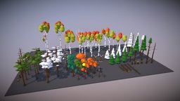 [LOW-POLYVERSE] Trees trees, oak, pine, vegetation, nature, package, spruce, atlastexture, unity, low-poly, game, lowpoly, simple, gameready