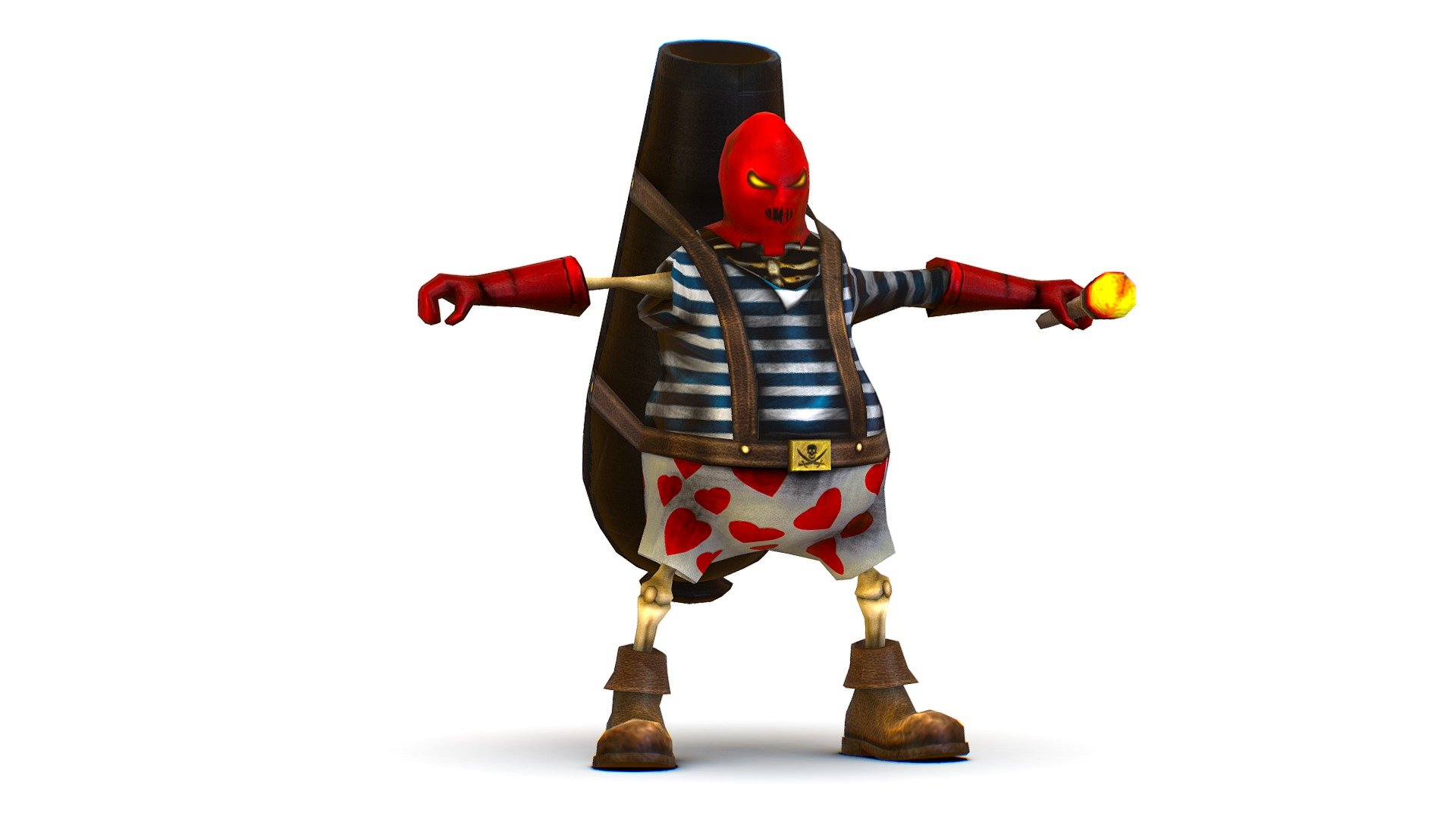 Skined Rigged Low Poly 3d model  - Skined Pirate Red Mask Cannon - Gunner - Maya file included - Skined Pirate Red Mask Cannon - Gunner - Buy Royalty Free 3D model by Oleg Shuldiakov (@olegshuldiakov) 3d model